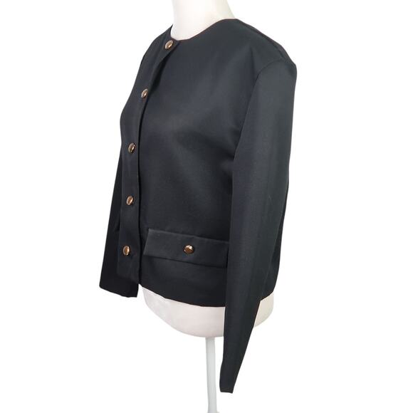 Vintage 80s Magna black collarless blazer jacket M - Picture 3 of 5